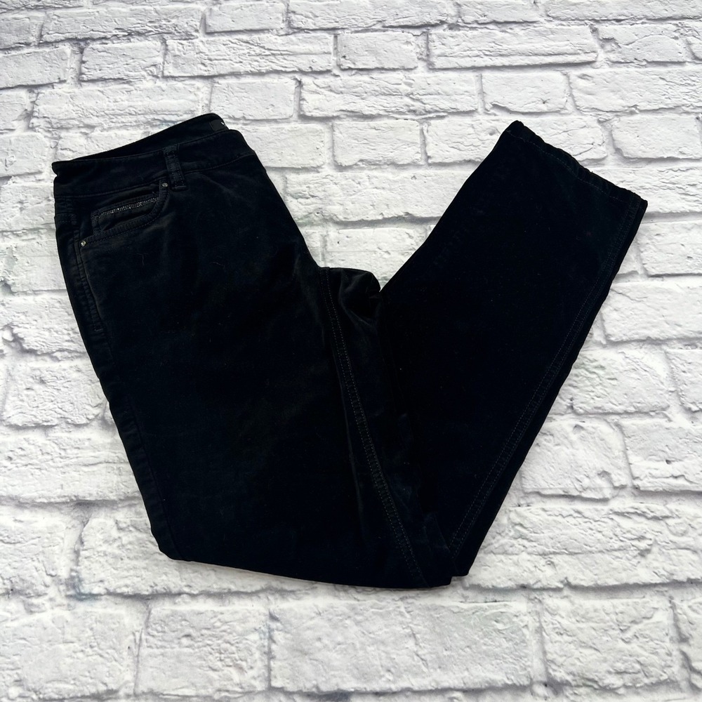 White House Black Market Noir Black Velvet Slim Leg Pants Women's Size 4L Long